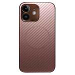 For iPhone 12 Plating Carbon Fiber MagSafe Full Coverage Phone Case(Pink)