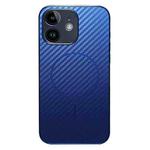 For iPhone 12 Plating Carbon Fiber MagSafe Full Coverage Phone Case(Blue)