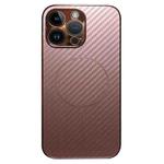 For iPhone 12 Pro Plating Carbon Fiber MagSafe Full Coverage Phone Case(Pink)