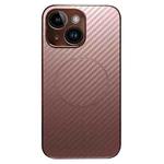 For iPhone 14 Plus Plating Carbon Fiber MagSafe Full Coverage Phone Case(Pink)