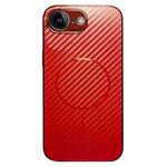 For iPhone 16e Plating Carbon Fiber MagSafe Full Coverage Phone Case(Red)