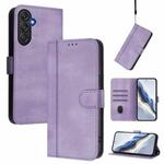 For Samsung Galaxy M55 5G / C55 5G Line Splicing Buckle Retro Leather Phone Case(Purple)