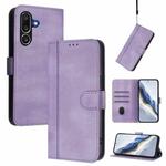 For Samsung Galaxy M56 5G Line Splicing Buckle Retro Leather Phone Case(Purple)