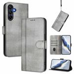 For Samsung Galaxy A26 5G Global Line Splicing Buckle Retro Leather Phone Case(Grey)