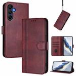 For Samsung Galaxy A26 5G Global Line Splicing Buckle Retro Leather Phone Case(Wine Red)
