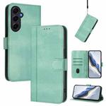 For Samsung Galaxy A55 5G Global Line Splicing Buckle Retro Leather Phone Case(Mint Green)