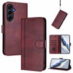 For Samsung Galaxy A55 5G Global Line Splicing Buckle Retro Leather Phone Case(Wine Red)