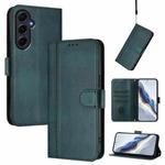 For Samsung Galaxy A55 5G Global Line Splicing Buckle Retro Leather Phone Case(Dark Green)