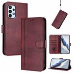 For Samsung Galaxy A23 4G / 5G Line Splicing Buckle Retro Leather Phone Case(Wine Red)
