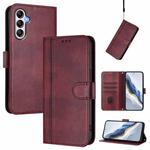 For Samsung Galaxy A14 4G / 5G Line Splicing Buckle Retro Leather Phone Case(Wine Red)