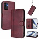 For Samsung Galaxy A13 / A04s / A04 4G Line Splicing Buckle Retro Leather Phone Case(Wine Red)