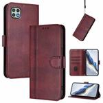 For Samsung Galaxy A22 5G / F42 5G Line Splicing Buckle Retro Leather Phone Case(Wine Red)