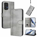 For Samsung Galaxy A33 5G Line Splicing Buckle Retro Leather Phone Case(Grey)