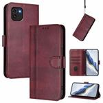 For Samsung Galaxy A03 166mm Line Splicing Buckle Retro Leather Phone Case(Wine Red)