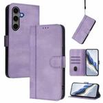 For Samsung Galaxy S25 / S24 5G Line Splicing Buckle Retro Leather Phone Case(Purple)