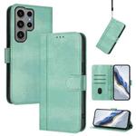 For Samsung Galaxy S23 Ultra 5G Line Splicing Buckle Retro Leather Phone Case(Mint Green)