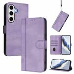 For Samsung Galaxy S23 FE 5G Line Splicing Buckle Retro Leather Phone Case(Purple)
