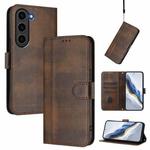For Samsung Galaxy S23 5G Line Splicing Buckle Retro Leather Phone Case(Brown)