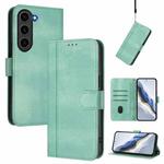 For Samsung Galaxy S23+ 5G Line Splicing Buckle Retro Leather Phone Case(Mint Green)