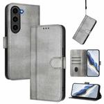 For Samsung Galaxy S23+ 5G Line Splicing Buckle Retro Leather Phone Case(Grey)