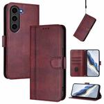 For Samsung Galaxy S23+ 5G Line Splicing Buckle Retro Leather Phone Case(Wine Red)
