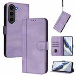 For Samsung Galaxy S23+ 5G Line Splicing Buckle Retro Leather Phone Case(Purple)