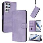For Samsung Galaxy S22 Ultra 5G Line Splicing Buckle Retro Leather Phone Case(Purple)
