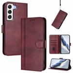 For Samsung Galaxy S21+ 5G Line Splicing Buckle Retro Leather Phone Case(Wine Red)