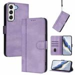 For Samsung Galaxy S21+ 5G Line Splicing Buckle Retro Leather Phone Case(Purple)