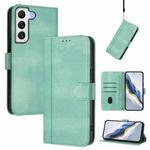For Samsung Galaxy S22+ 5G Line Splicing Buckle Retro Leather Phone Case(Mint Green)