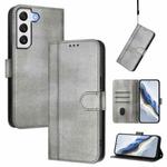 For Samsung Galaxy S22+ 5G Line Splicing Buckle Retro Leather Phone Case(Grey)
