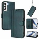 For Samsung Galaxy S22+ 5G Line Splicing Buckle Retro Leather Phone Case(Dark Green)