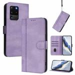 For Samsung Galaxy S20 Ultra Line Splicing Buckle Retro Leather Phone Case(Purple)