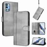 For OnePlus 9R / OnePlus 8T Line Splicing Buckle Retro Leather Phone Case(Grey)