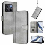 For OnePlus 10T / OnePlus Ace Pro Line Splicing Buckle Retro Leather Phone Case(Grey)