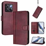 For OnePlus 10T / OnePlus Ace Pro Line Splicing Buckle Retro Leather Phone Case(Wine Red)