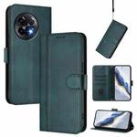 For OnePlus 11R Line Splicing Buckle Retro Leather Phone Case(Dark Green)