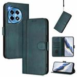 For OnePlus 12 Line Splicing Buckle Retro Leather Phone Case(Dark Green)