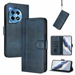 For OnePlus 12 Line Splicing Buckle Retro Leather Phone Case(Dark Blue)
