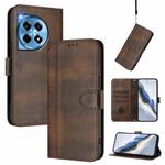 For OnePlus 12 Line Splicing Buckle Retro Leather Phone Case(Brown)