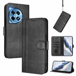 For OnePlus 12R Line Splicing Buckle Retro Leather Phone Case(Black)