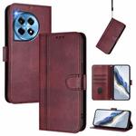 For OnePlus 12R Line Splicing Buckle Retro Leather Phone Case(Wine Red)