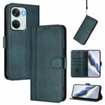 For Oneplus Nord 3 / OnePlus Ace 2V Line Splicing Buckle Retro Leather Phone Case(Dark Green)