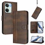 For Oneplus Nord 3 / OnePlus Ace 2V Line Splicing Buckle Retro Leather Phone Case(Brown)