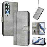 For OnePlus Nord CE4 Line Splicing Buckle Retro Leather Phone Case(Grey)