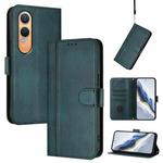 For OnePlus Nord CE4 Lite India Line Splicing Buckle Retro Leather Phone Case(Dark Green)