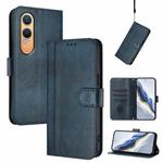 For OnePlus Nord CE4 Lite India Line Splicing Buckle Retro Leather Phone Case(Dark Blue)