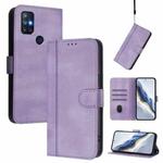For OnePlus Nord N10 5G Line Splicing Buckle Retro Leather Phone Case(Purple)