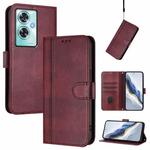 For OnePlus Nord N30 SE Line Splicing Buckle Retro Leather Phone Case(Wine Red)