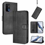For OnePlus Nord N200 5G Line Splicing Buckle Retro Leather Phone Case(Black)